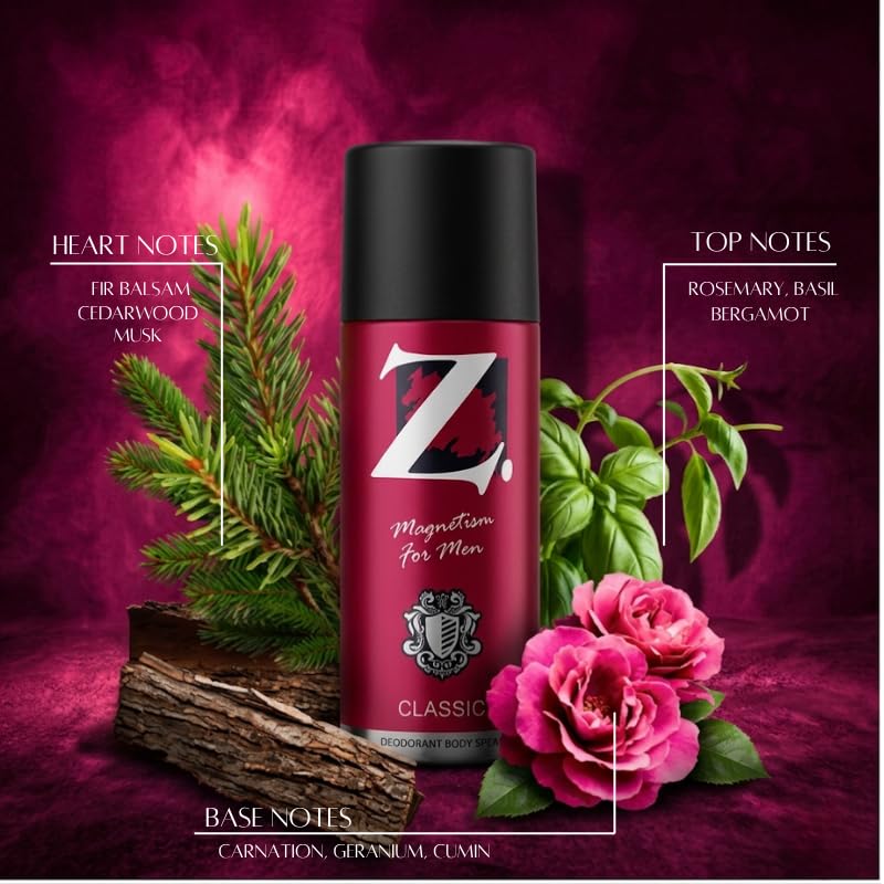 Image of Z Magnetism Classic Deodorizing Talcum Powder 200g & Deo for Men 150ml | Signature Woody & Musky Fragrance | Fights Body Odor with Long Lasting Freshness | Suitable for All Skin Types (Combo Pack of 2)