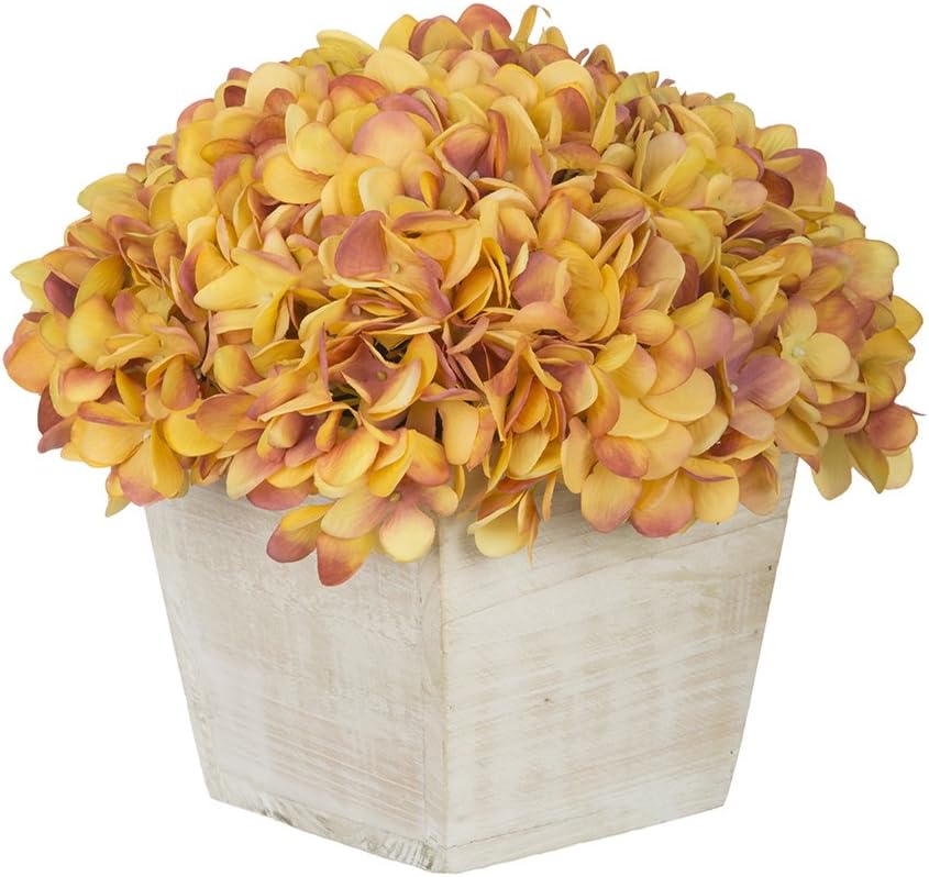 House of Silk Flowers Artificial Hydrangea in White-Washed Wood Cube (Sage/Cream)