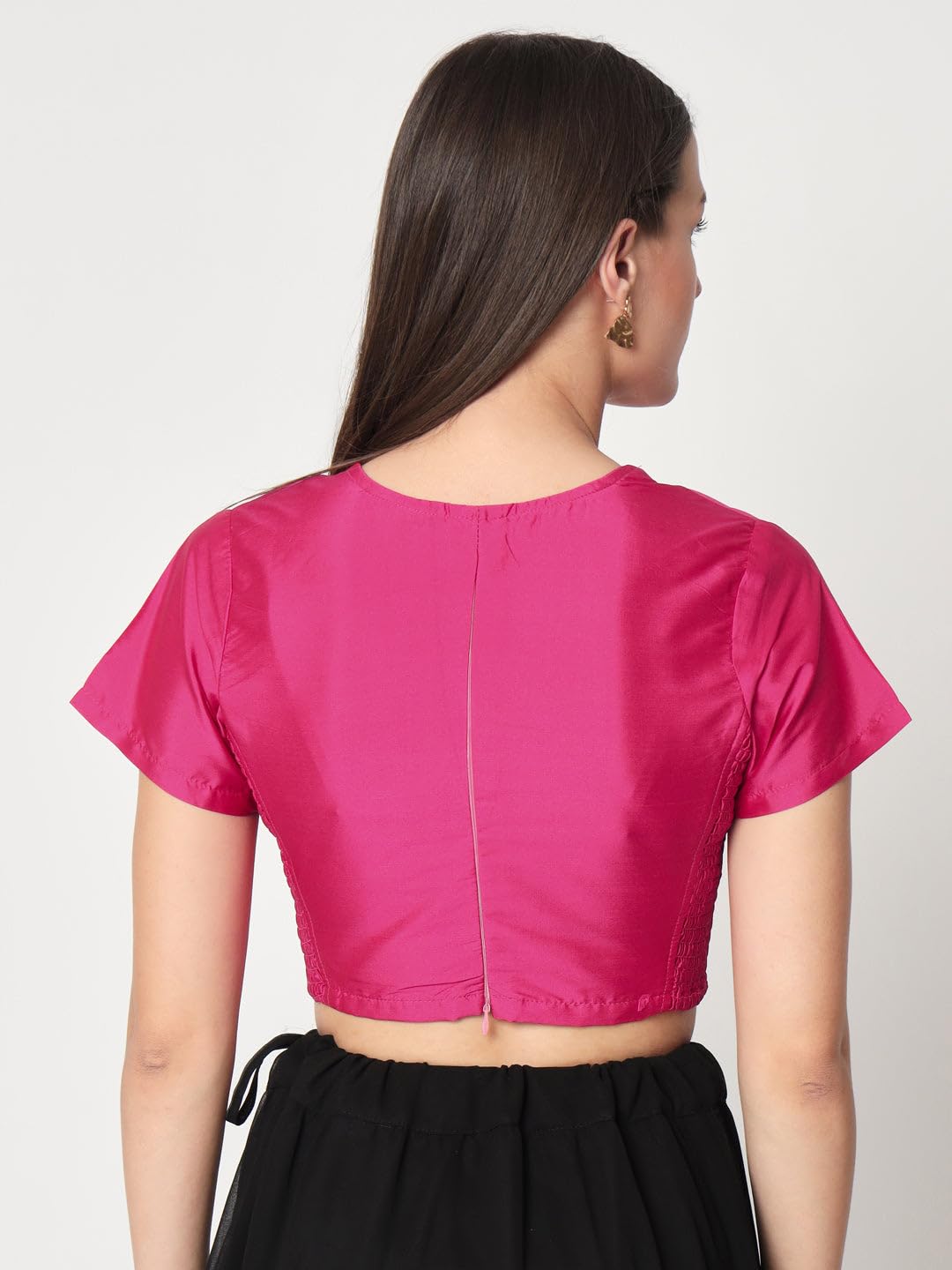 studio rasa Women's Silk Blend Stretchable Regular Fit Short Sleeve Blouse for Wedding Party Festive Ethnic (Tpwc423Bl18S_Pink_Small) 3