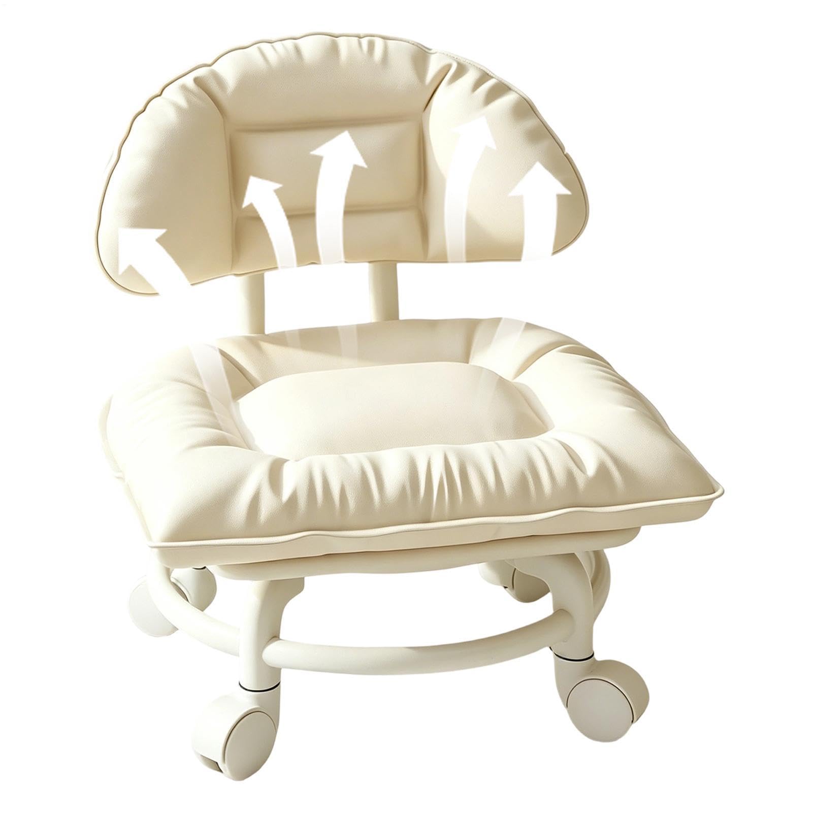 Rolling Backrest Chair Mobile Thick Cushion Padded Seat