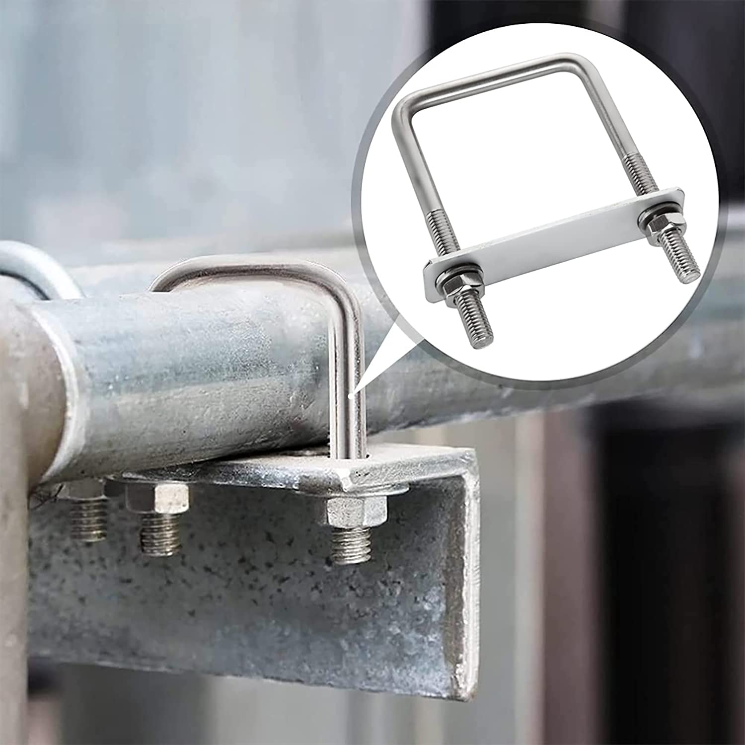4 pezzi staffa a U, vite a U, fissaggio viti da stiro, viti quadrate in acciaio inox, bulloni a U robusti, con piastra del telaio, rondelle durevoli, per traino, auto, navi