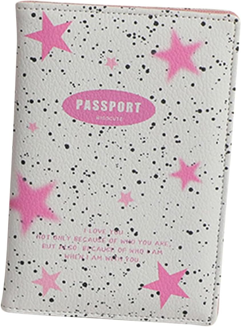 Pu Leather Passport Cover and Organizer with Star Print, Multi-card Slots Travel Document Holder for Men and Women, Light Rose Passport Wallet for Outdoor Use