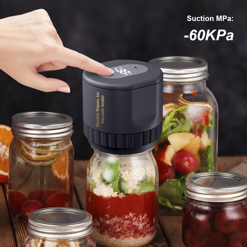 Sellador al Vacío Mason Jar Máquina selladora al vacío de tarros eléctricos, Kit de sellador al vacío inalámbrico for tarros de boca ancha y boca Regular, Kit de bomba de sellado(White 2 Stickers)