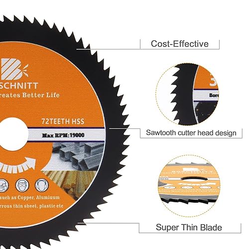 Miniatura 6 de HSS - Hoja de sierra circular de 3 pulgadas, 3 unidades de discos de corte de diámetro 72T de 0.394 pulgadas para madera, cobre, aluminio, plástico