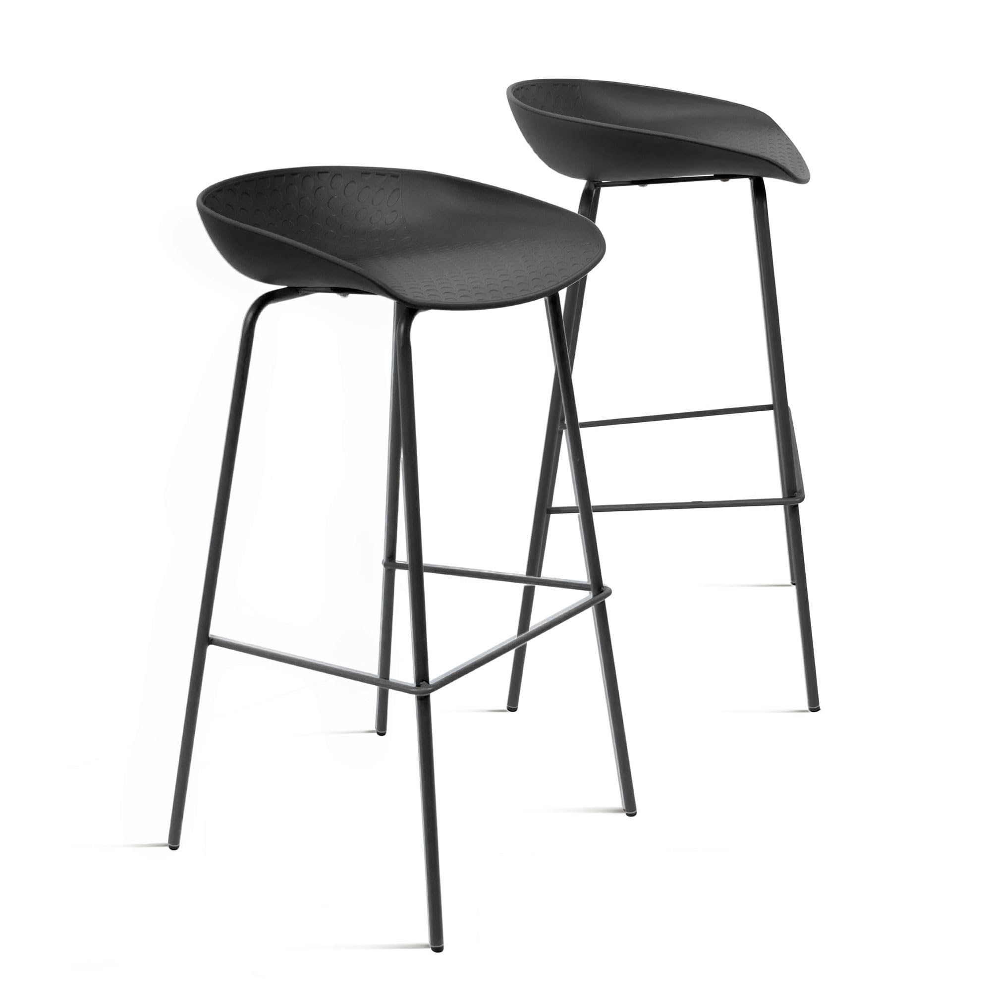 THE SECRET HOME - Pack de 2 Taburetes Altos de Polipropileno y Metal - Alto. 84 cm x Largo. 44 cm - Asiento Extra para el Hogar - Ideal para Cocina, Salon - Color Negro