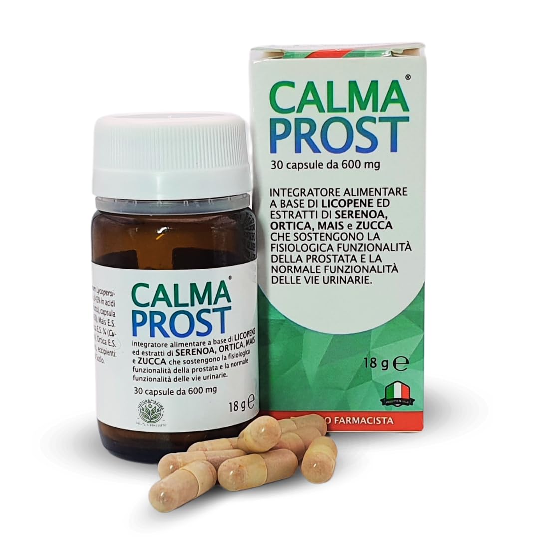 CALMAPROST – Integratore Naturale per Benessere della Prostata e Funzionalità Urinaria, 30 Capsule con Serenoa Repens, Licopene, Zinco e Selenio