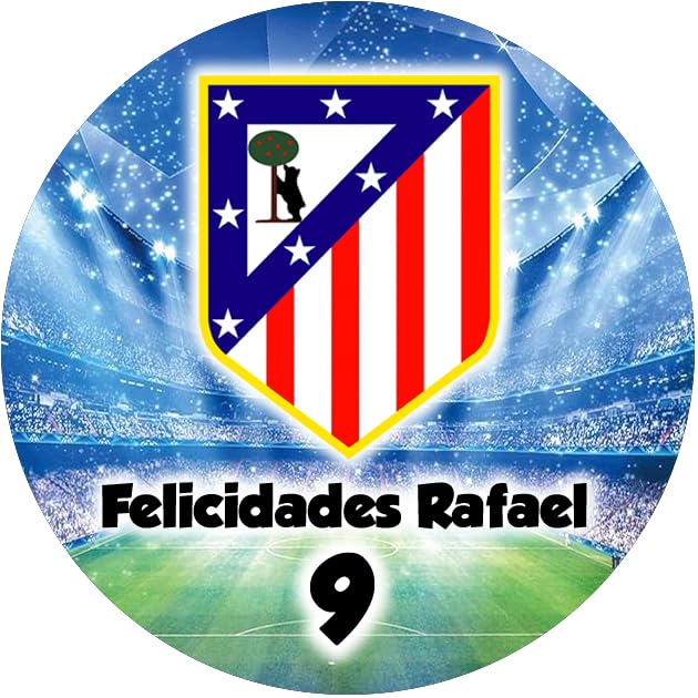 OBLEA de At. MADRID, futbol Redonda personalizada para Pastel o Tarta, Papel Comestible Decoracion Cumpleaños, Obleas Comestibles Torta Redondo - Vegano y Sin GLuten