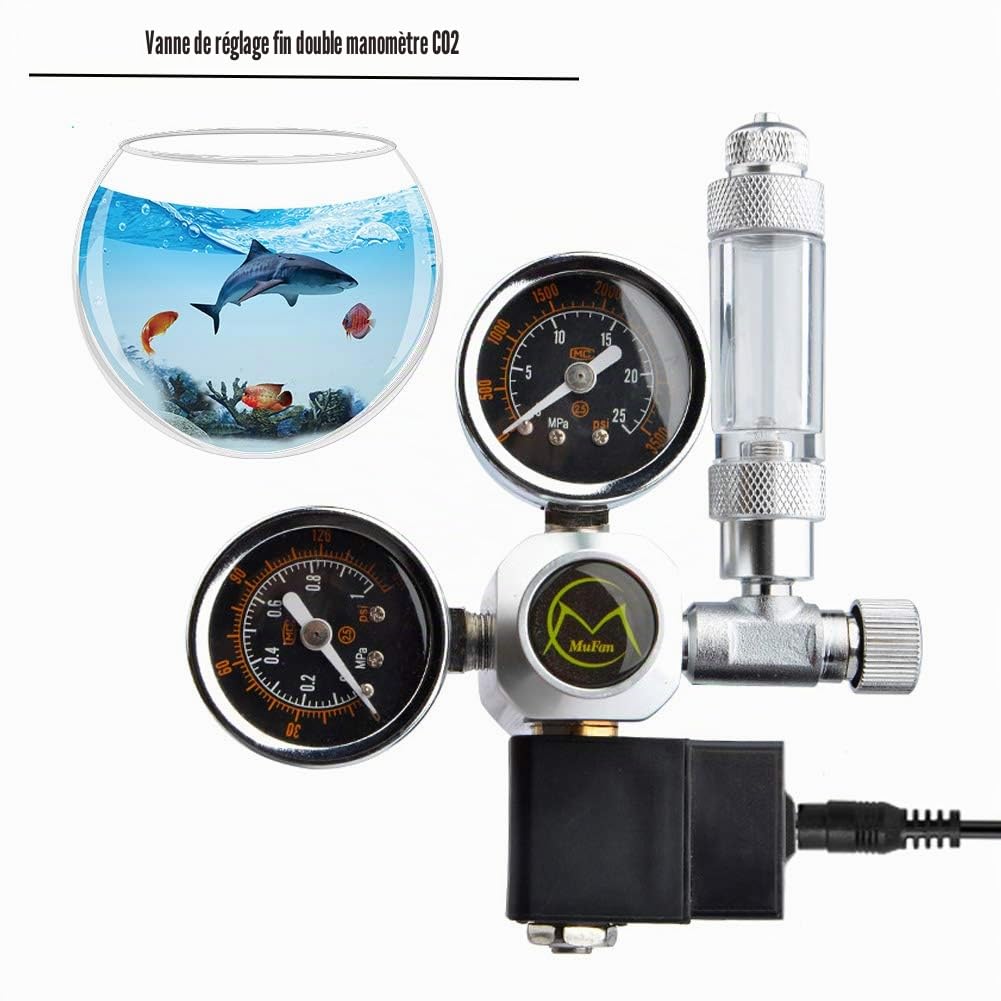 Réducteur de pression de CO2 avec valve magnétique, manomètre et clapet anti-retour, valve magnétique réutilisable pour aquarium - Interface W21.8