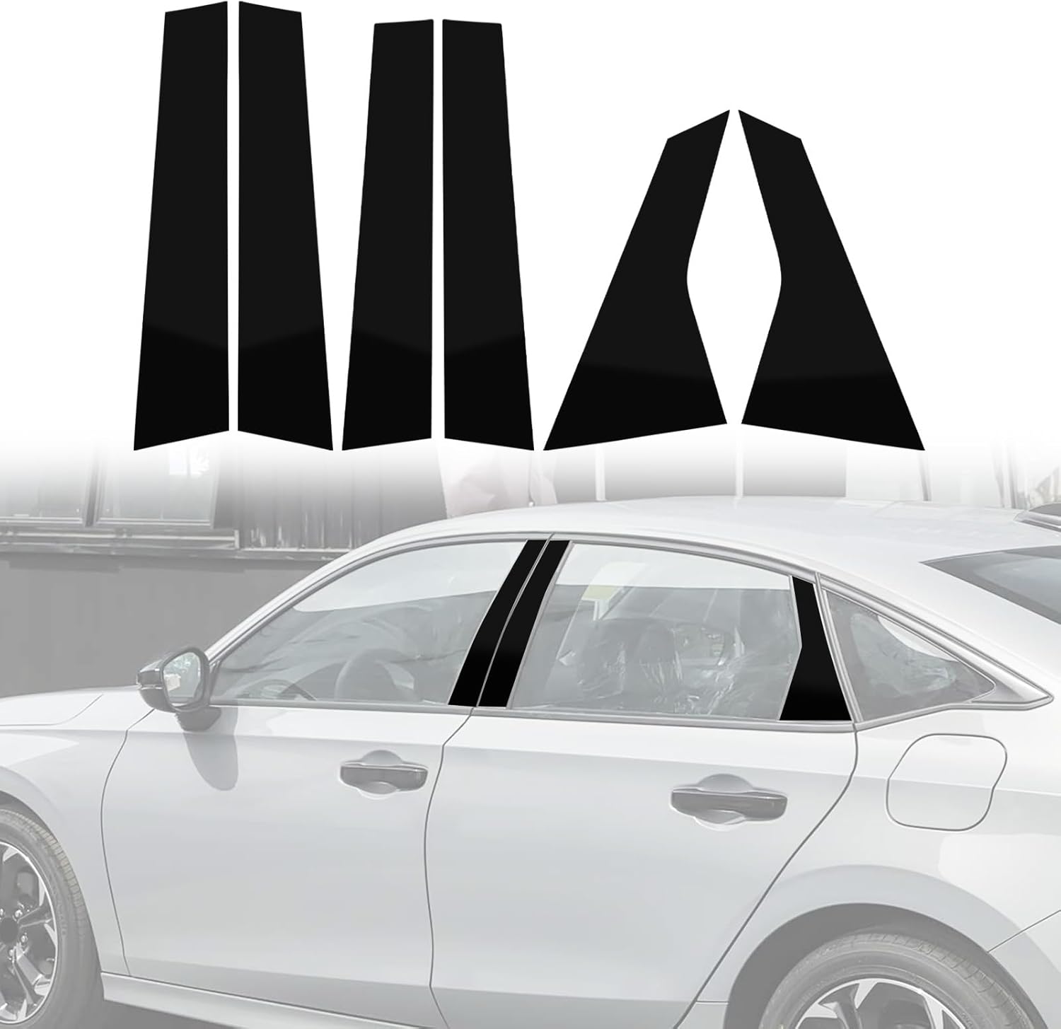 ramuel Door Window B+C Pillar Posts Pre-Cut Trim Kit Compatible with 11th Generation Honda Civic 2022-2025 Exterior Accessories Anti Scratched Side Window Molding Cover Stickers(6pcs,Glossy Black)