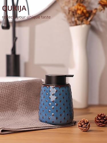 Miniatura 4 de Soap Dispenser with Easy-to-Press Pump 12 oz Refillable Hand Soap Dispenser Bathroom Countertop and Kitchen Sink (Vintage Blue Liquid Pump)