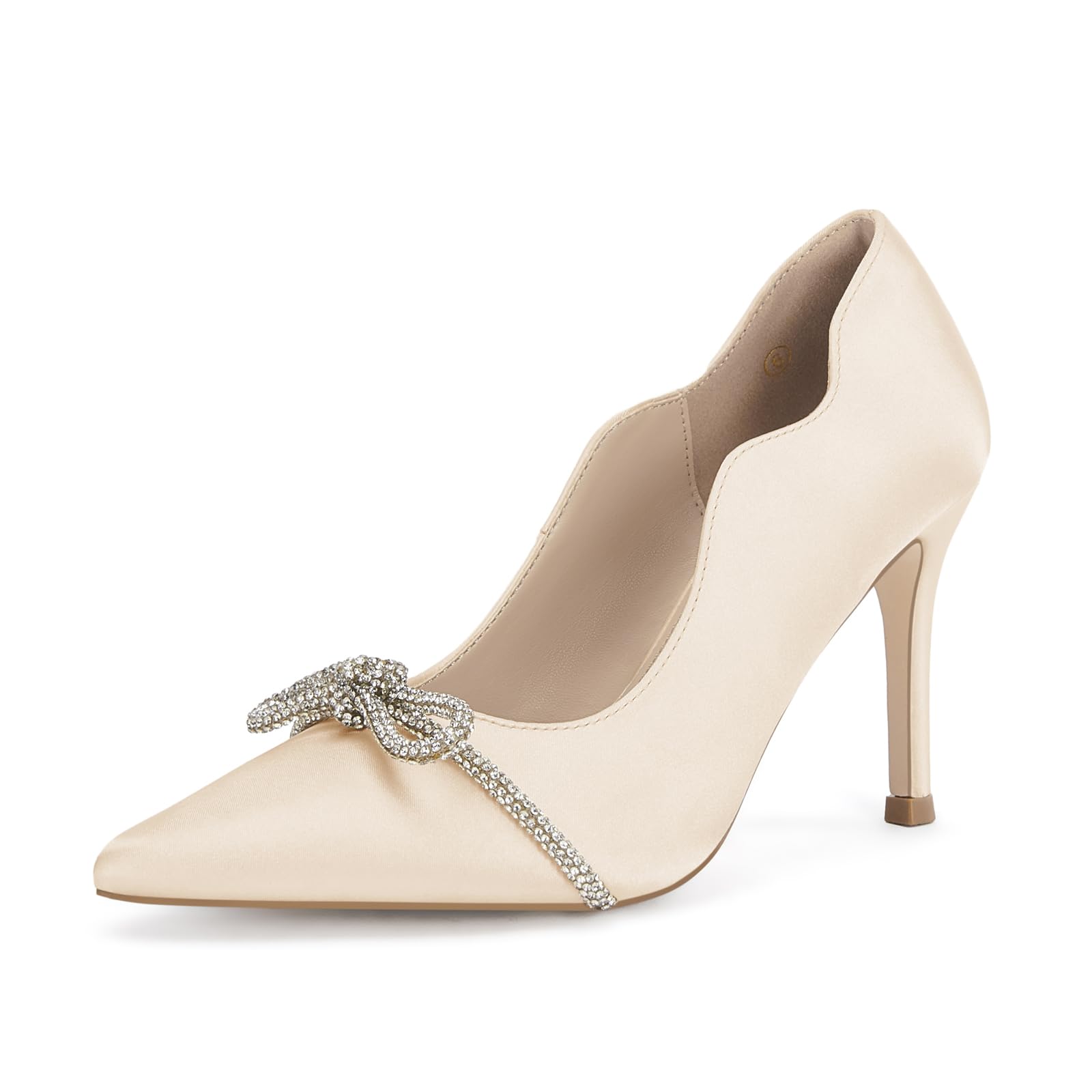 Coutgo Womens Stiletto High Heels Closed Pointed Toe Pumps Rhinestone Bow Wedding Party Dress Shoes