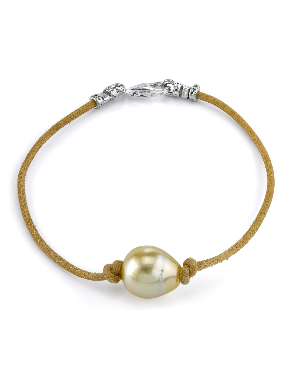 The Pearl SourceSterling Silver 11-12mm Baroque Genuine Golden South Sea Cultured Pearl Leather Bracelet for Women
