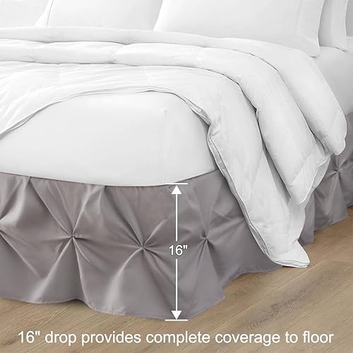 Miniatura 2 de Holawakaka Falda de cama gris claro, tamaño individual, faldas de cama plisadas de 16 pulgadas de caída, falda de cama gris de microfibra prémium de