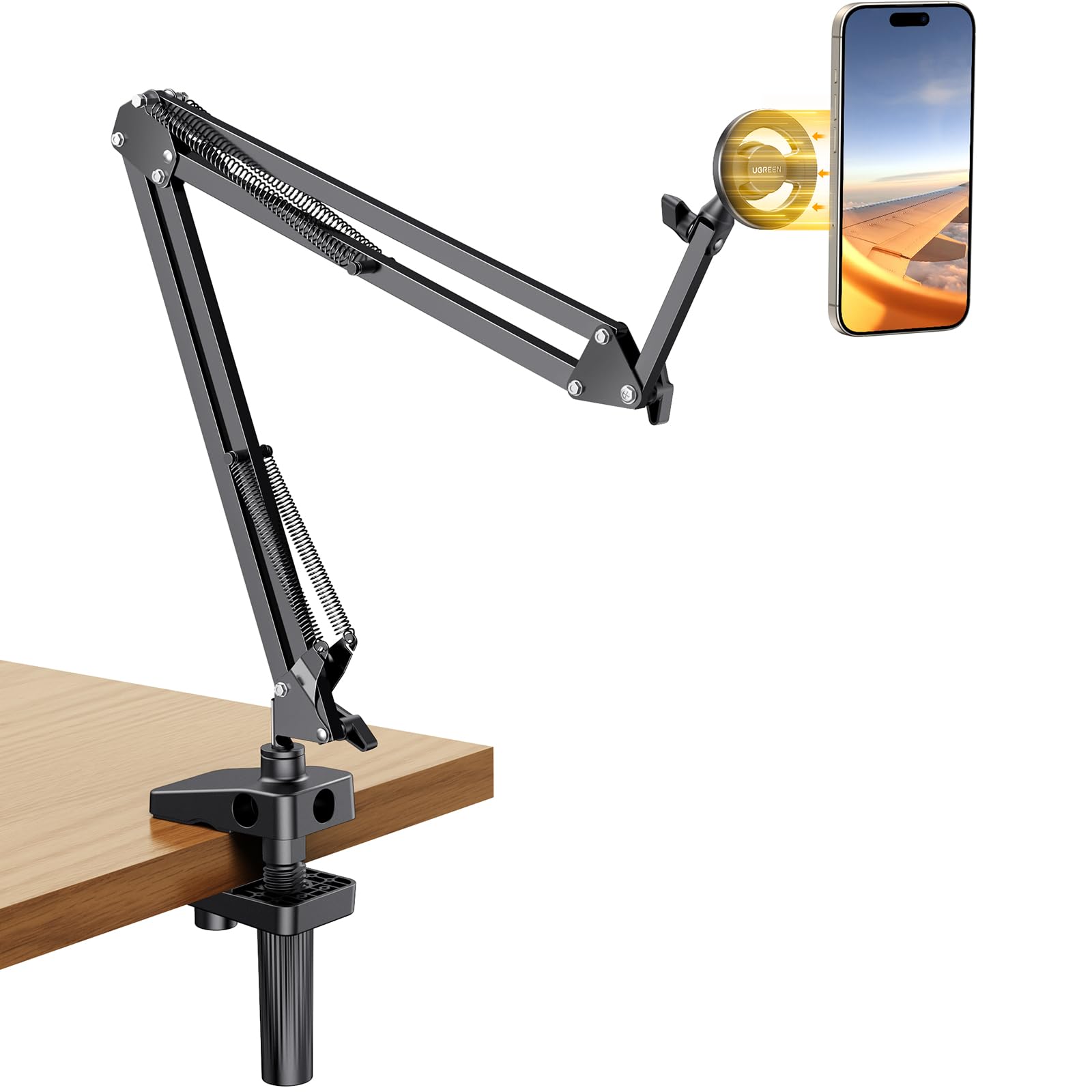 UGREEN Magsafe Handyhalterung Bett, Magnetisch Schwanenhals Handyhalter mit Metallringe, Verbesserter Stabiler Arm, Handy Ständer Kompatibel mit iPhone 17 16 15 14 13 12 Pro Max und Magsafe Hülle