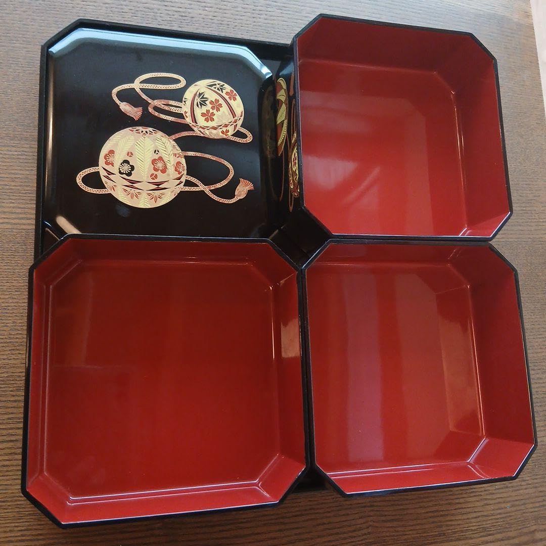 重箱 漆器 伝統的な金箔装飾 黒赤