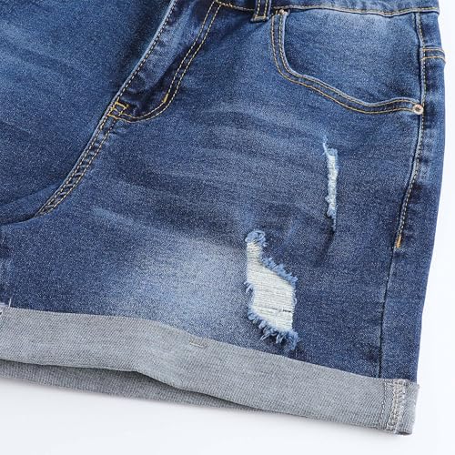 Image of THUNDER STAR Women Mid Rise Ripped Stretchy Jeans Shorts Frayed Raw Hem Casual Denim Shorts