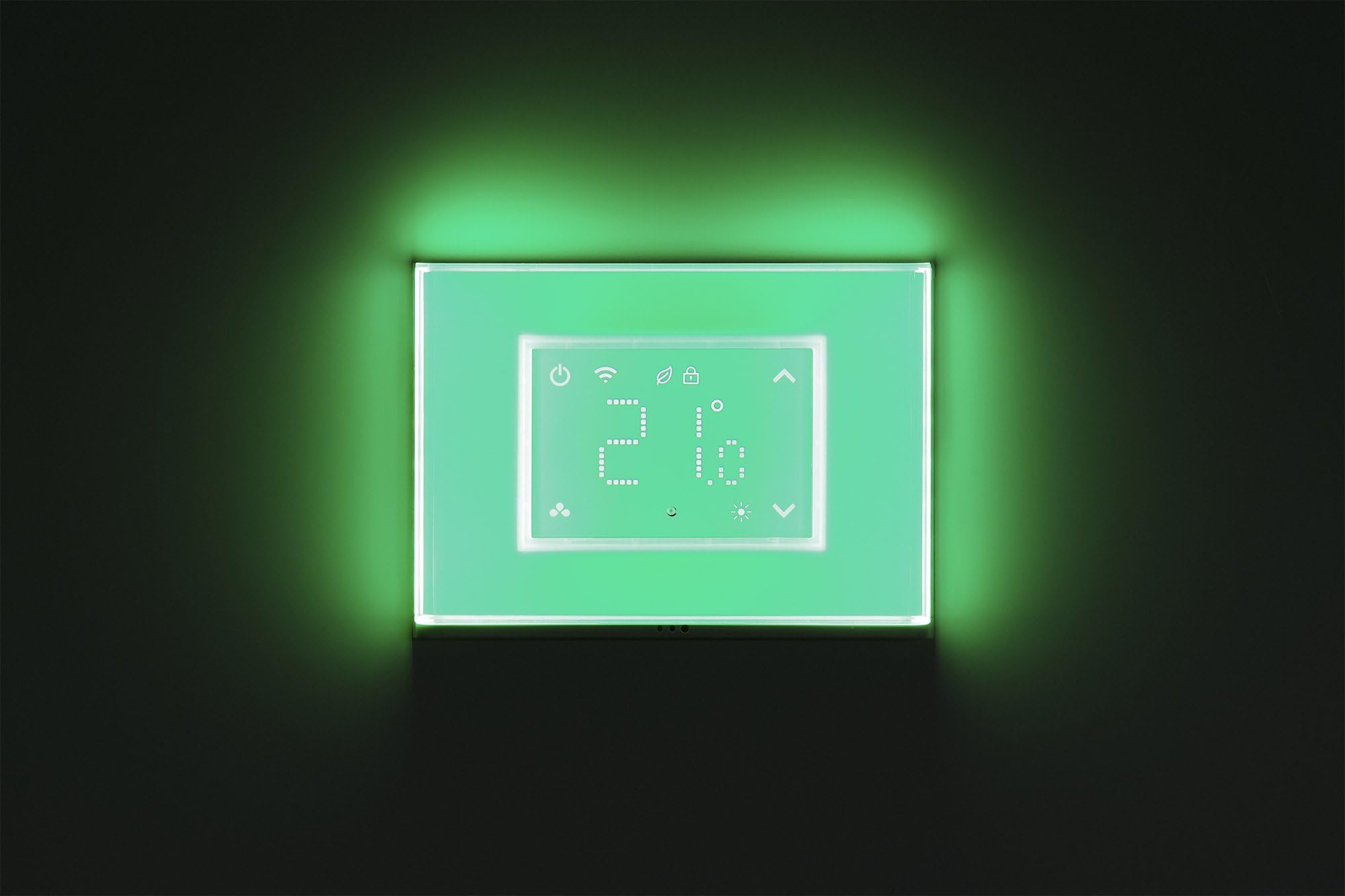 Beghelli - Cronotermostato Smart Dom-e con Display Touch e Placca Luminosa, Compatibile con Amazon Alexa e Google Assistant tramite App, Condizionamento/Riscaldamento, Luce Emergenza, Batteria Inclusa