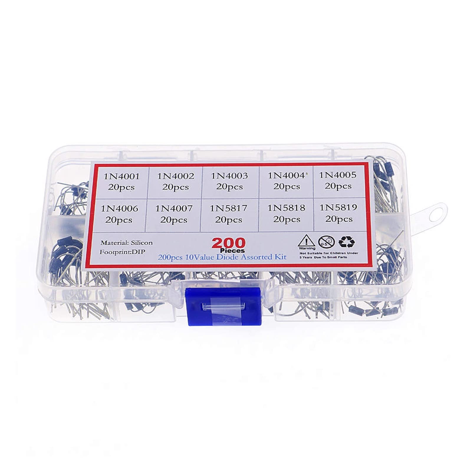 Caja de Kit Surtido de diodos Dip de 10 valores de 200 Piezas 20 Piezas de Cada Valor 1N4001-1N4007 1N5817-1N5819