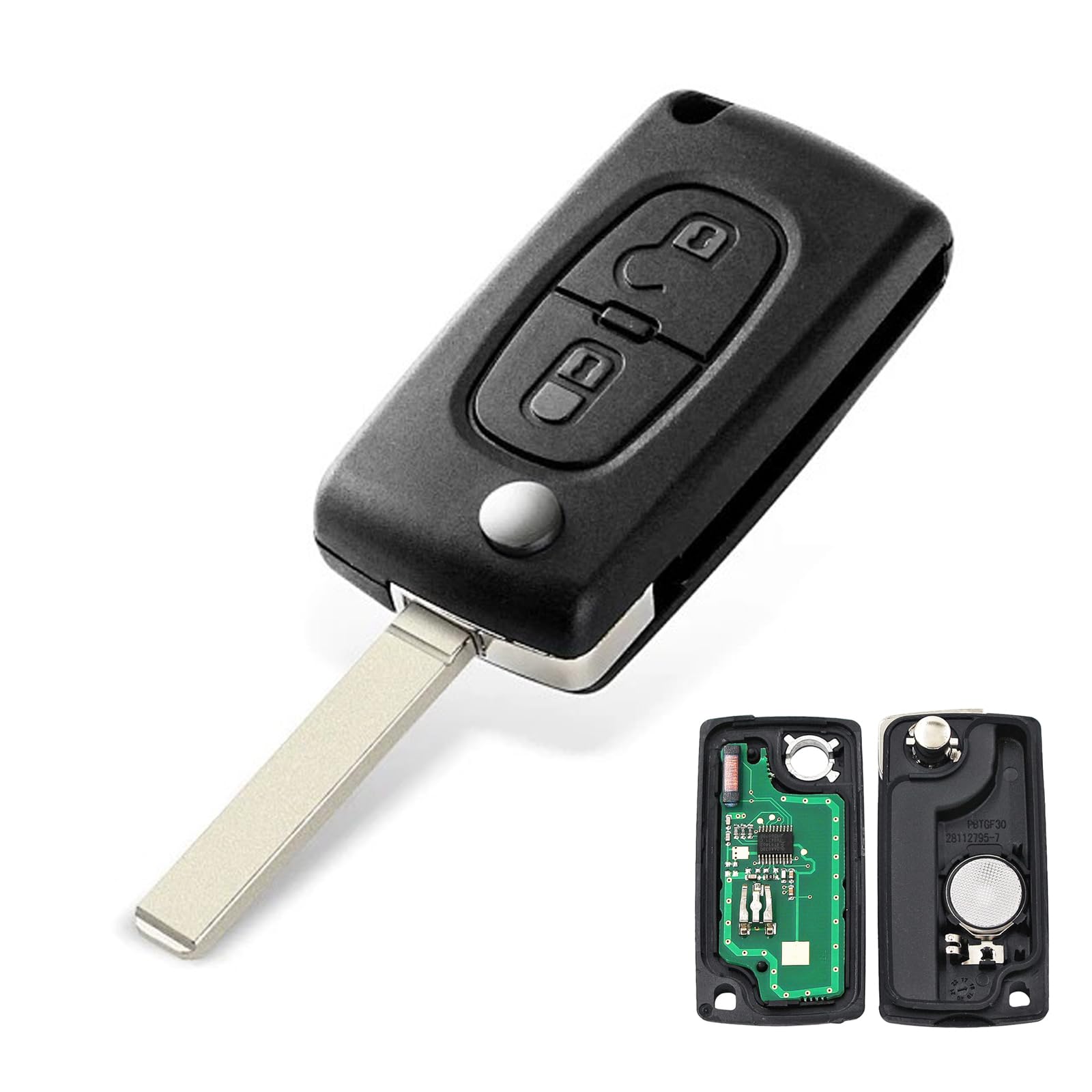 FSK Chiave Telecomando Completo, 2 Tasti Auto Guscio Chiave, 433 MHz con ID46 PCF7961 Elettronico Chip Radiocomando per Peugeot 207 307 308 407, Citroen C2 C3 C4 C5 -CE0536 - VA2