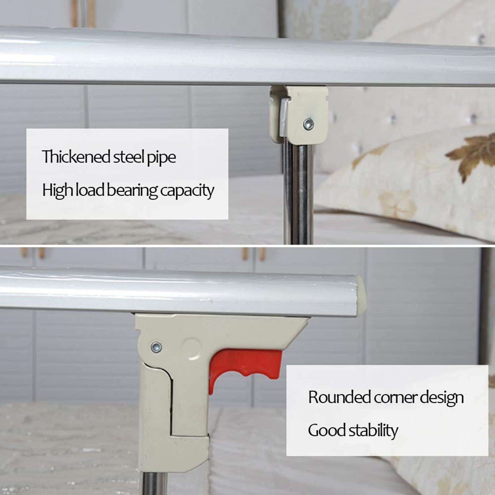 SenhE Barrera de Cama, Hospital Cabecera Barandillas de Protección de Plegable Parachoques, Safety Abatible Estable Barandilla de Seguridad Acero Carbono Desmontable
