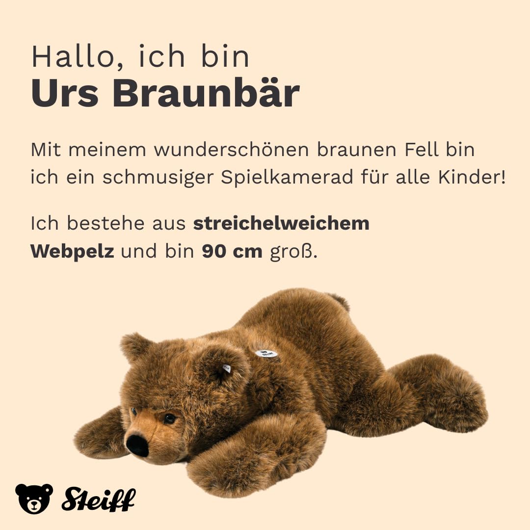 Steiff Kuscheltier Urs Braunbär, Süßes Stofftier mit Kunststoffaugen, Kinder, Jungen & Mädchen, Plüschtier 90 cm, Hellbraun, 070068