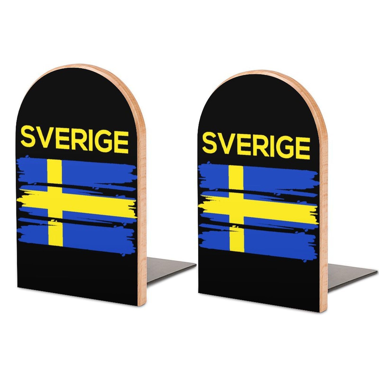Cgsbngha Style Sverige Sweden Swedish Flag Book Ends Wood Non-Slip Books Stand Book Holders Book Stopper Organizer For Shelves Home Office