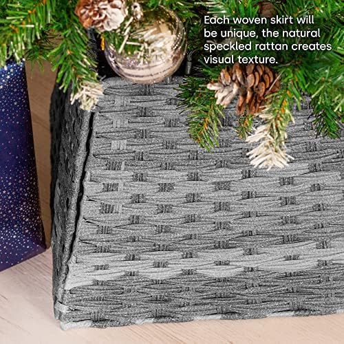 Christmas Village Rattan Tree Skirt Wicker Stand Base Festive Xmas Basket Cover Decor Perfect for Indoor Home & Office Floor Use, Tidy Decor  Folds for Easy Storage - GREY (SQUARE)