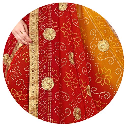 Image of MIRCHI FASHION Women Saree Georgette Traditional Bandhani | Ethnic Printed Sari for Social Gatherings with Unstitched Blouse Piece
