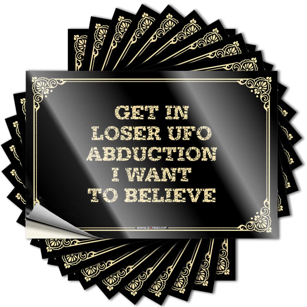 Funny Bar Decor, Tattoo Funny Soft Bath Quote Stickers, Vintage No Residue Decals for Luggage | Surf Party Favor Custom Get in Loser UFO Abduction I Want to Believe(12X18CM)