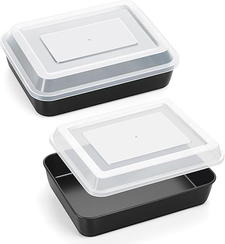 P&P CHEF - Bandeja para horno tostador de 10.5 pulgadas con tapa, juego de 4 (2 sartenes y 2 tapas), bandeja rectangular antiadherente para hornear