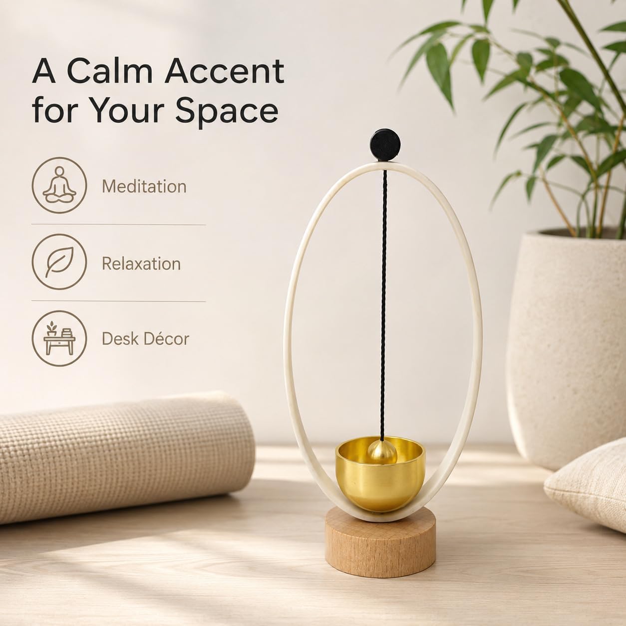 Meditation Singing Bowl – Mini Brass Yoga Bell with Wood Stand image 4