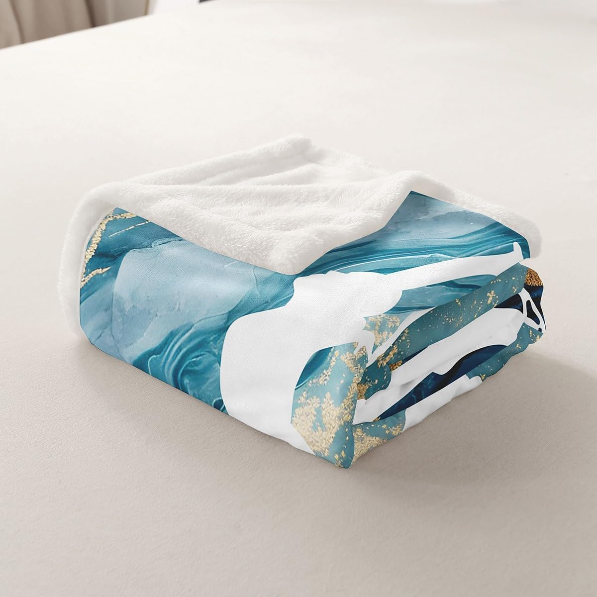 Ice Skating Girl Flannel Fleece Blanket,Figure Skate Sports Silhouette Teal Super Soft Blanket for Bed Sofa Couch,Watercolor Marbling Abstract Marble Texture Bed Blanket,Twin 60"x80"
