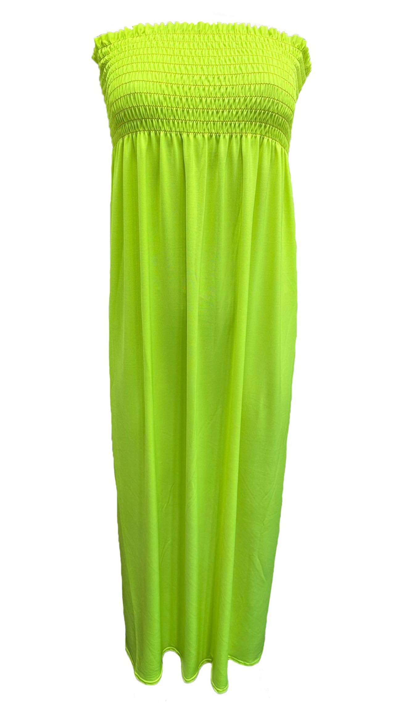 Purple Hanger Women's Neon Yellow New Plain Long Strapless Elasticated Shearing Bandeau Shirred Boob Tube Summer Maxi Dress (As8, Numeric, Numeric_16, Numeric_18, Regular, Regular, )