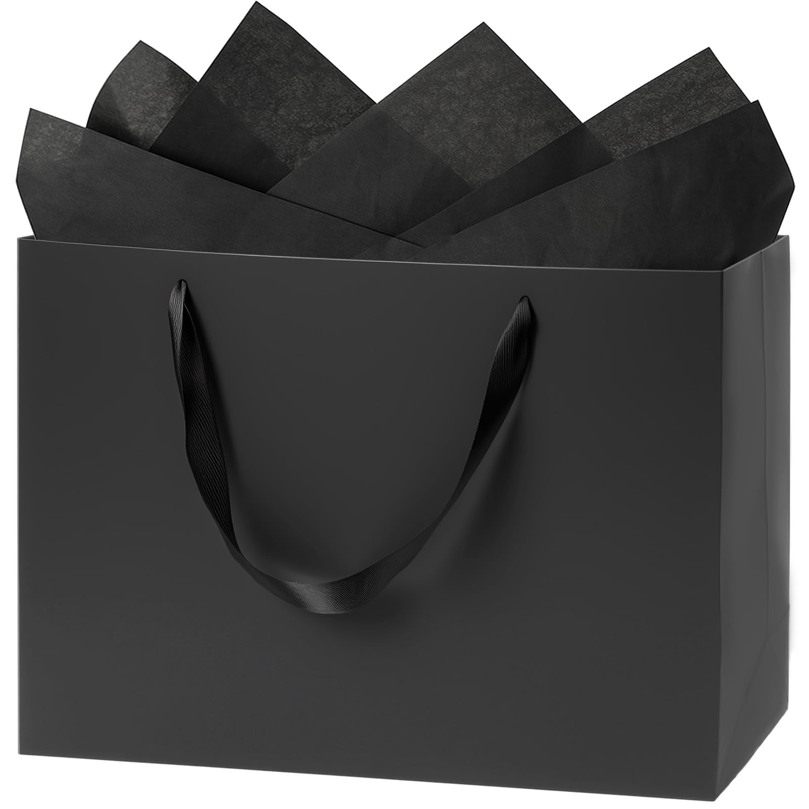 Shintop 3pcs Extra Large Black Gift Bags with Handles, 15.7 x 11.3 x 5.5 in Reusable Big Paper Present Bags with Tissue Paper for Men, Birthday, Business or Holiday Use