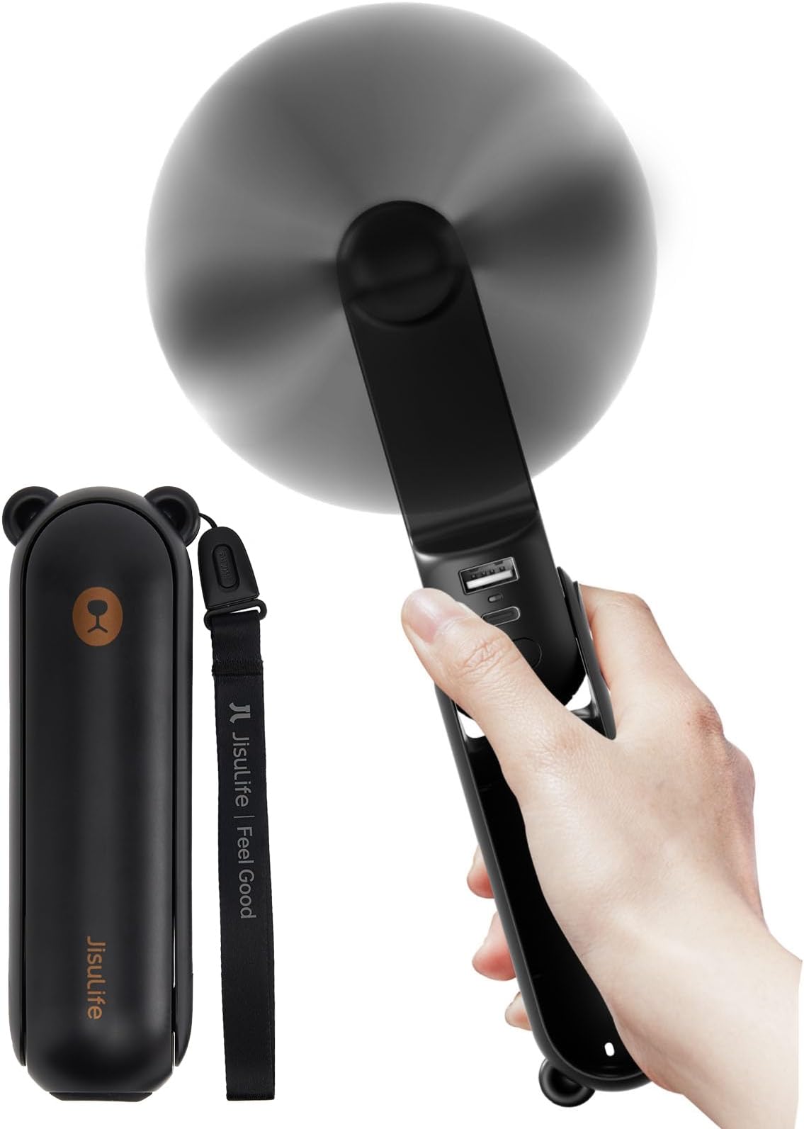 JISULIFE Handheld Fan 8 Plus: All-in-One Mini Fan with 40Hrs Cooling & 4500mAh PowerBank & Flashlight, USB Rechargeable, Portable Pocket Size for Travel, Makeup, Concert, Gifts for Women(Black)