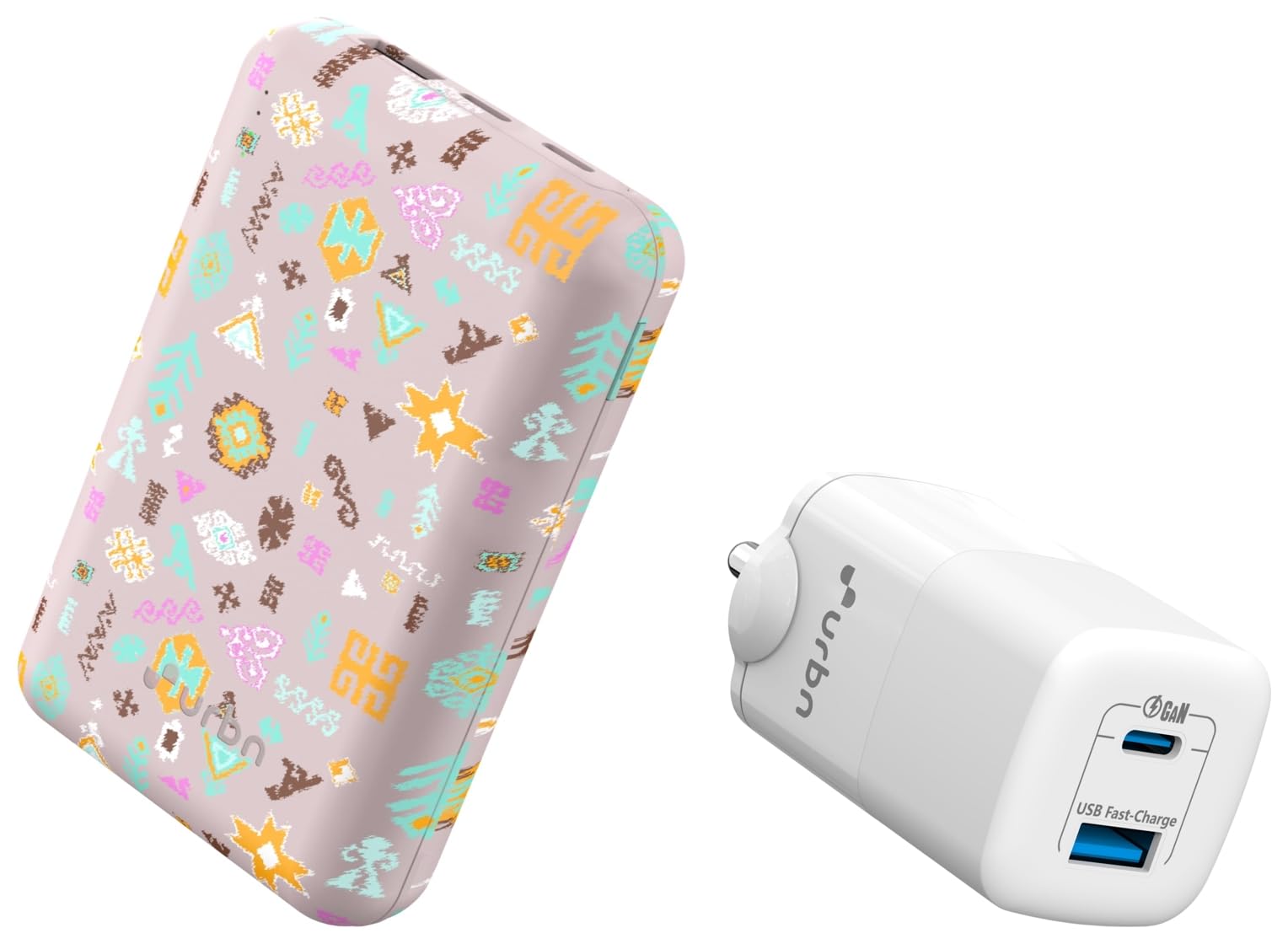 URBN X PAYAL Singhal 20000mAh Nano Power Bank 22.5W Fast Charging Pink & URBN 65W Ultra Fast GaN Laptop Adapter Compatible with iPhone, Android White