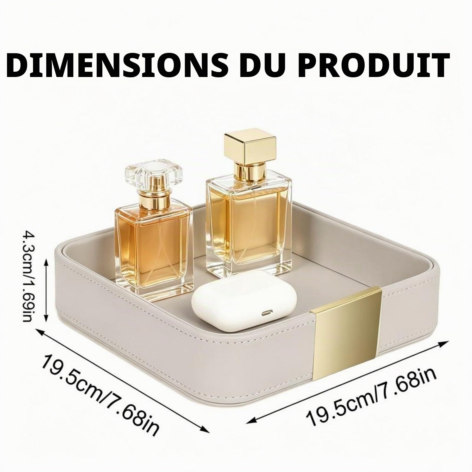 SANZIE Petit organiseur de bureau en cuir de luxe, plateau décoratif pour table d'entrée pour ranger bijoux, montre, cosmétiques, clés, téléphone, portefeuille, accessoires de maison et de bureau