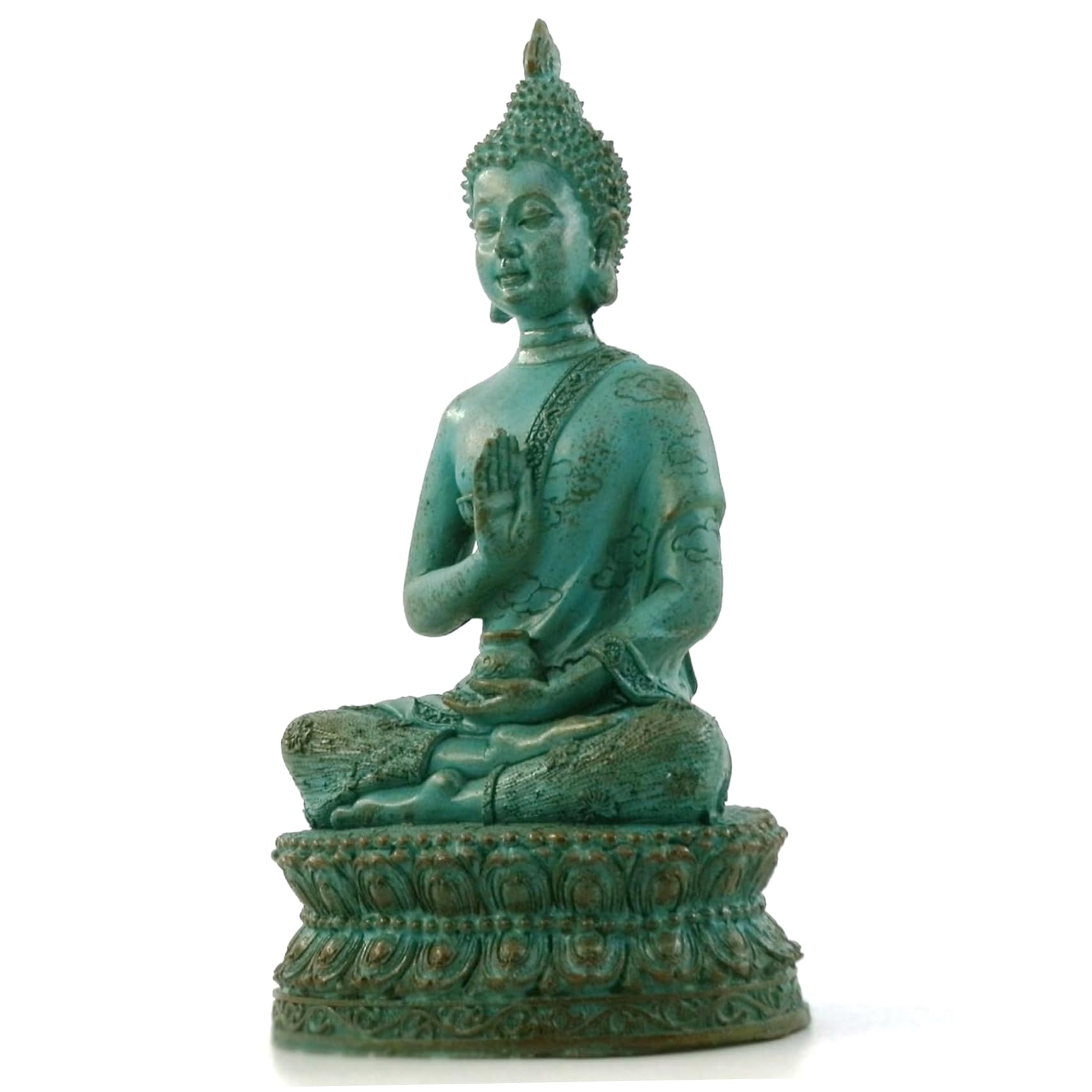 BEAHING Buddha Statue Meditating Sakyamuni Buddha Sitting on Pedestal Sturdy & Long Lasting Resin Feng Shui Decor for Indoor Outdoor, Green