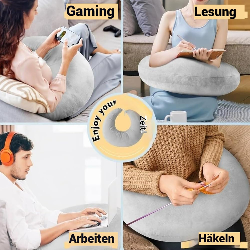 Ergonomisches Kissen Ihr Komfort VerbüNdeter FüR Kreative Momente, Lesekissen FüR Bett Und Sofa, Gaming Kissen, Zum Lesen, Spielen, Arbeiten, HäKeln, Reduziert Arm MüDigkeit (Grau)