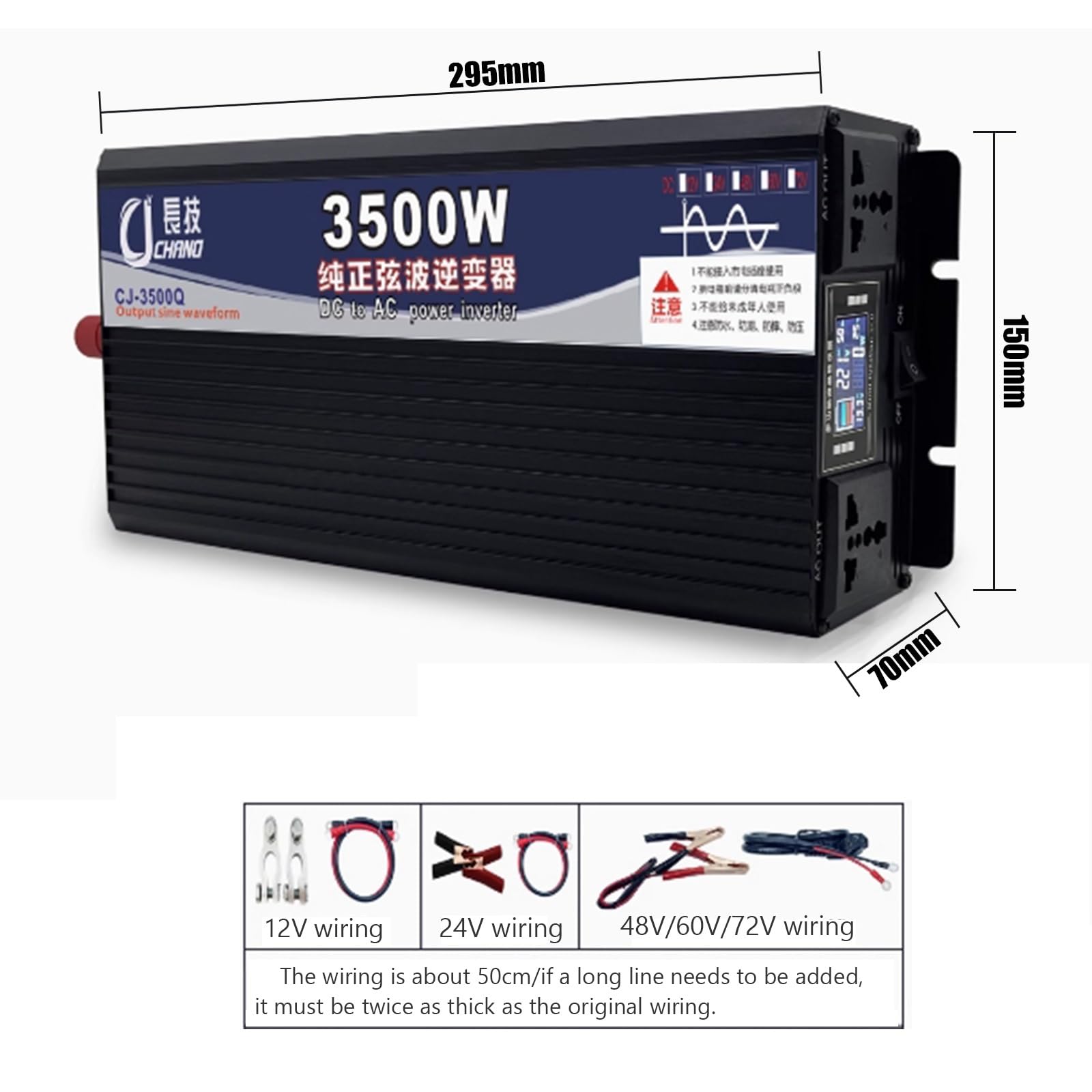 Onda Pura Power Inverter 3500W/5000W/6000W/8000W/10000W/12000W Invertitore di Tensione,Pura Trasformatore con 2 Prese EU e una Telecomando Senza Fili e Display LCD,per auto,camion camper(3500W,72Vto22