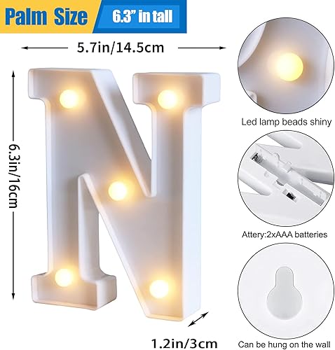 Miniatura 3 de Malgero Luces LED para carpa con luces de letras del alfabeto N de color blanco cálido funciona con pilas 26 lámparas decorativas de carpa para