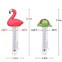 Vista 4 de 2 Packs Floating Pool Thermometer, Flamingo & Turtle Design Large Size Easy Accurate Readings for Water Temperature, Shatter Resistant with String