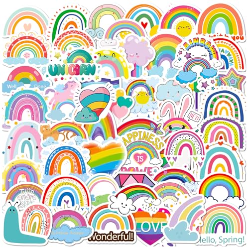Cute Rainbow Stickers 100P Pack Vinyl Colorful Decals for Water Bottles