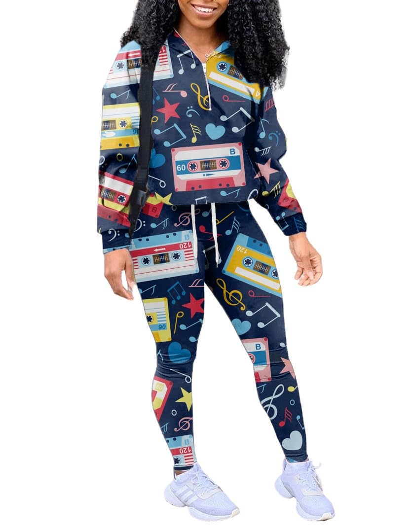 Women's Two Piece Outfits Zipper Pullover Tops and Elastic Waist Pants with Pockets Sweatsuit Tracksuit Sets