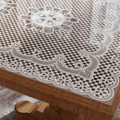 1.0mm Lace PVC Table Protector ? Decorative Clear Vinyl Table Mat for Scratch Concealment ? Waterproof, Wipeable Floral Surface 