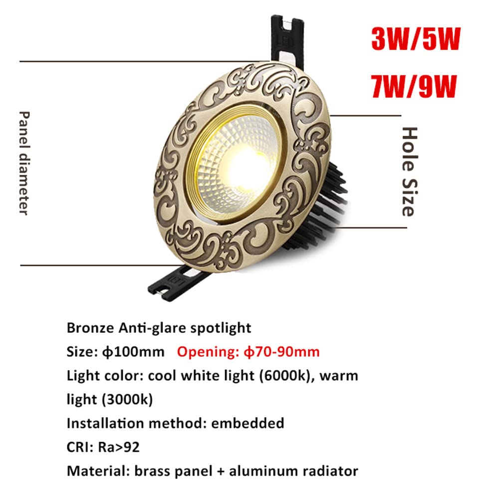Confezione da 8 faretti da Incasso in Ottone da 2,5-3,5 Pollici, 3W-9W, luci da soffitto a LED con Montaggio a Filo, ano reabile, Luce da soffitto a LED per Camera da Letto