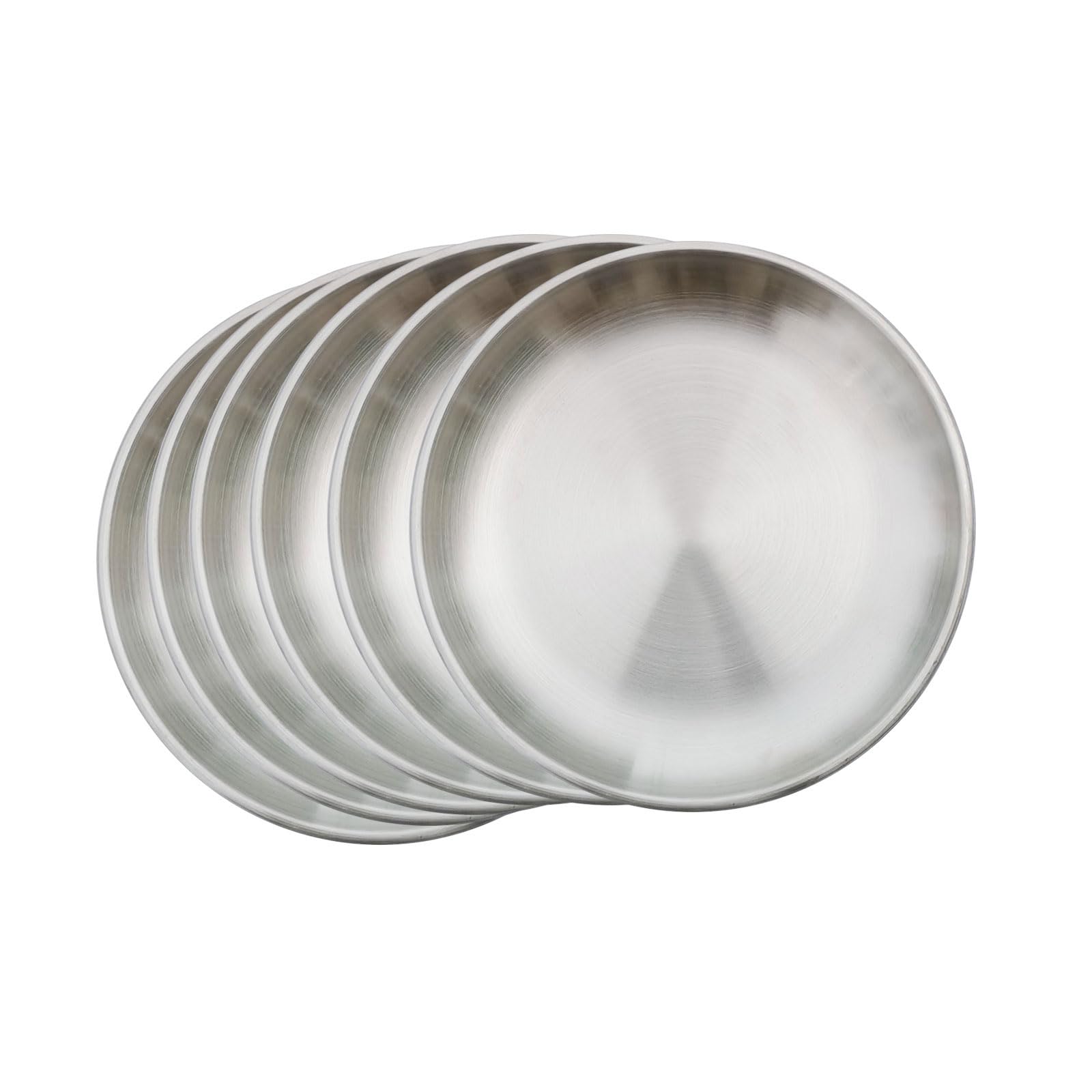 Photo 1 of PHOJEWI 6 Inch Appetizer Plates Set for 6, Stainless Steel Small Dessert Plates Snack Saucers Plates Sauce Dish Metal Plate Reusable Unbreakable Dishwasher Safe Camping Party