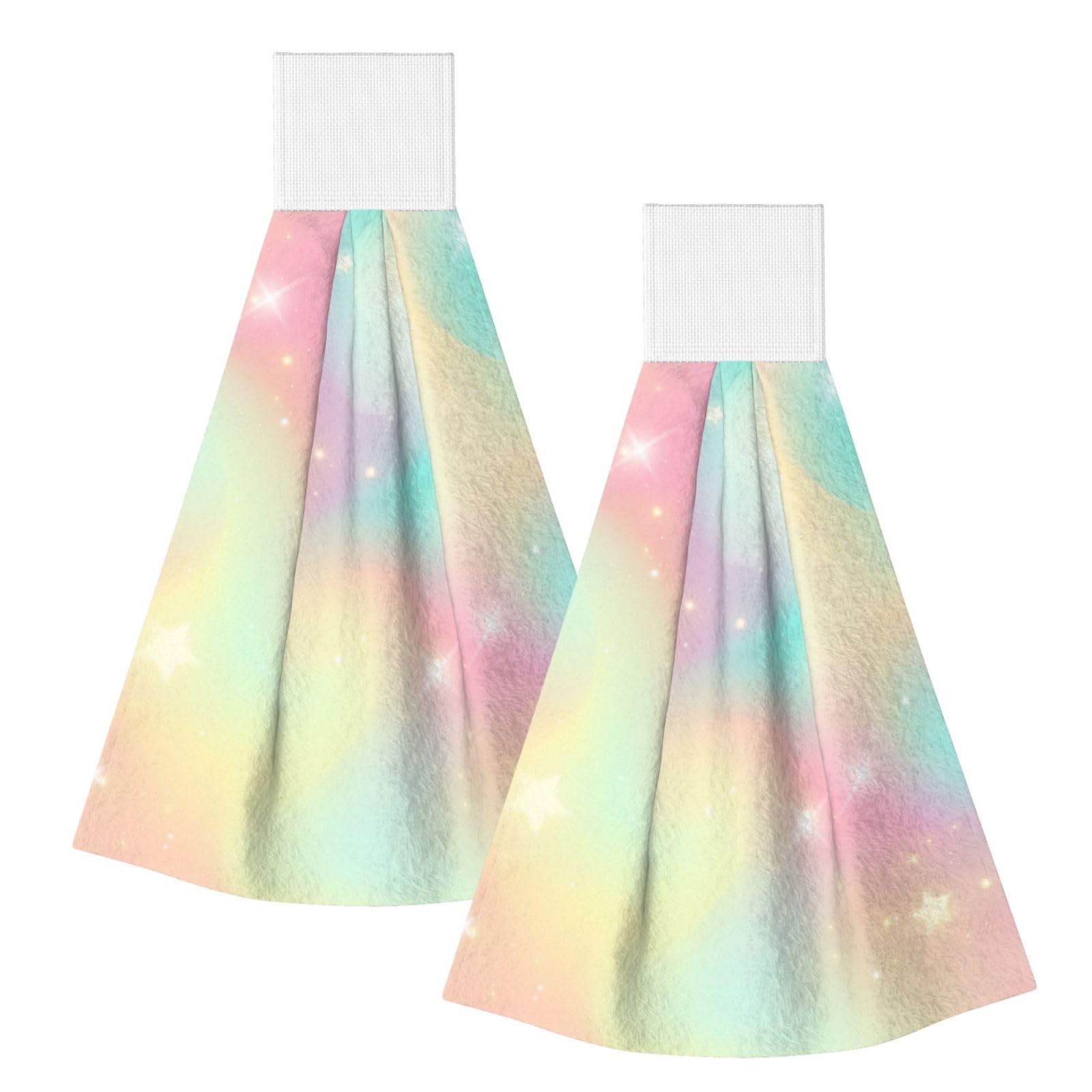 DOPKLNA Rainbow, 2 Pcs Hanging Coral Fiber Hand Towels for Bathroom, Absorbent Kitchen Towels