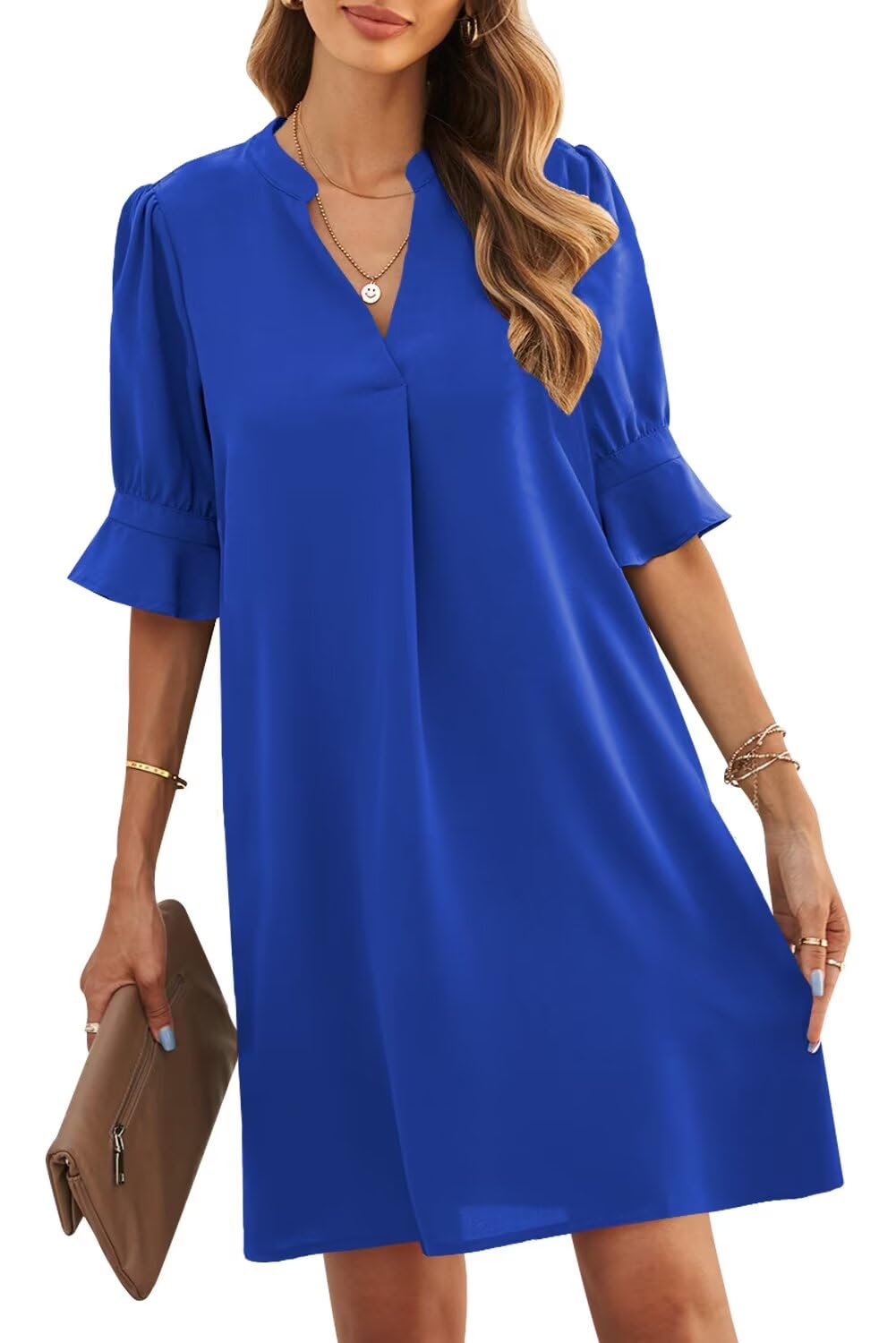 JOCAFIYE Womens Dresses V-Neck Ruffled Short Sleeve Dress Casual Shift Dress Summer Dresses for Women 2026