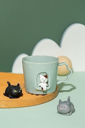 Miniatura 2 de DIHOclub Taza de cerámica con diseño de gato con ventana y animales, hecha a mano, regalo de vacaciones y cumpleaños para hija, hijo, niños, 9 onzas